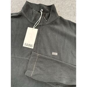 RAINS Fleece Sweatshirt Mens X-Large Black 1/4 Zip Addis‎ Logo Patch Pullover